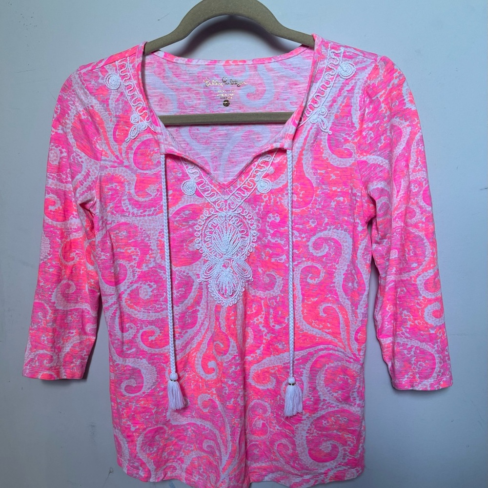Lilly Pulitzer Holly Tunic Top in Pink Pout w/Tassel Sz XS